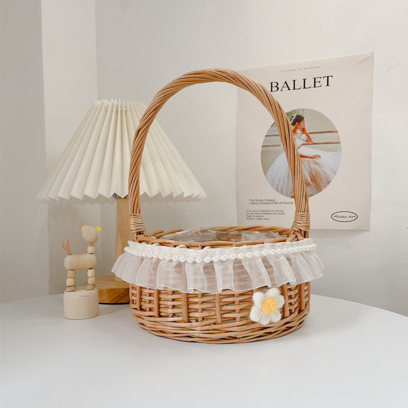 藤柳编儿童水果采摘小花篮花童撒花送戒指手提拍照跳舞插花小篮子