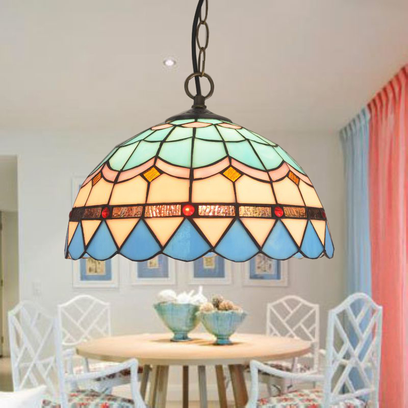 地中海风格卧室灯现代简约客厅灯餐厅书房儿童房蓝色玻璃过道吊灯