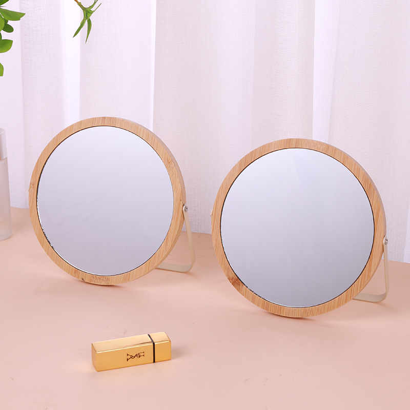 简约折叠化妆镜学生宿舍木质台式小镜子卧室桌面高清化妆镜带支架