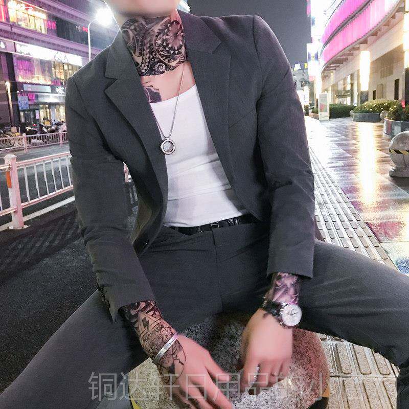 高档春款商务纯色便西套服装型男小西件装两套韩版修身男士刺绣服