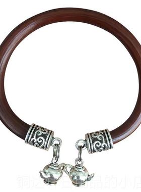 高档西藏天然正品鸡血藤吊手镯女坠款藏银男铃镯情侣铛民族风木质