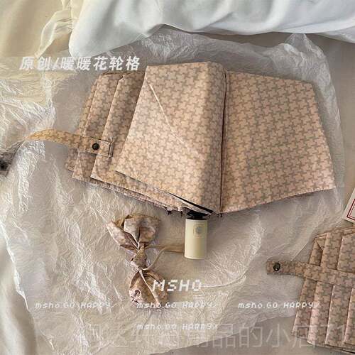 高档msho暖暖花叠轮风车～制自动晴雨定两系用折遮阳太阳黑胶雨伞