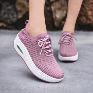 网面透气软妈底舒女适中年增妈运 2021新款 高档士摇摇鞋 厚底高夏季