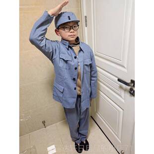 高档新六一儿童红演出服八军衣服四军成军人红军时期服装合唱表演