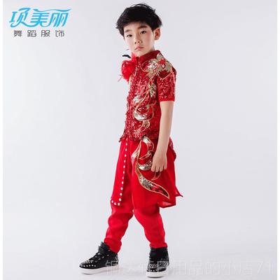 高档新款男童架子鼓出演服装儿童模演走秀出服爵士舞街舞舞特蹈服