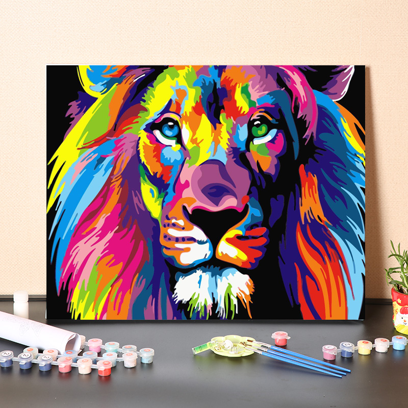 数字油画diy手工填充动物雄狮子王解闷手绘涂色客厅装饰油彩画画