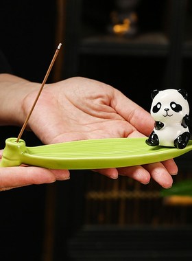 治愈可爱熊猫香插小摆件创意陶瓷家用香薰炉茶桌檀香线香插装饰品