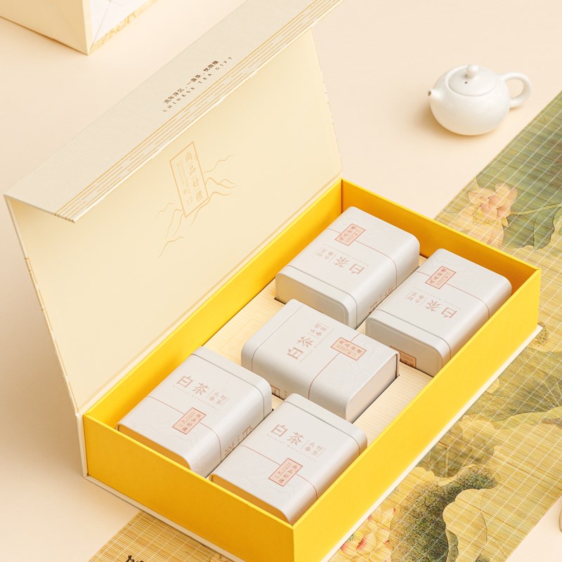 新款白茶包装盒空礼盒安吉白茶5罐半斤通包装茶叶礼盒装空盒定制
