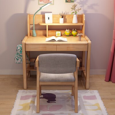 小房间70cm儿童书桌实木简约低书架50宽小型学习桌原木小学生桌子