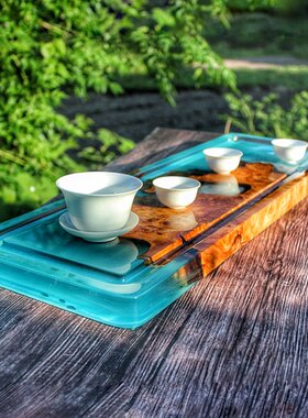 环氧树脂茶盘金丝楠木干泡台托盘海洋茶台茶托家用功夫茶具茶海