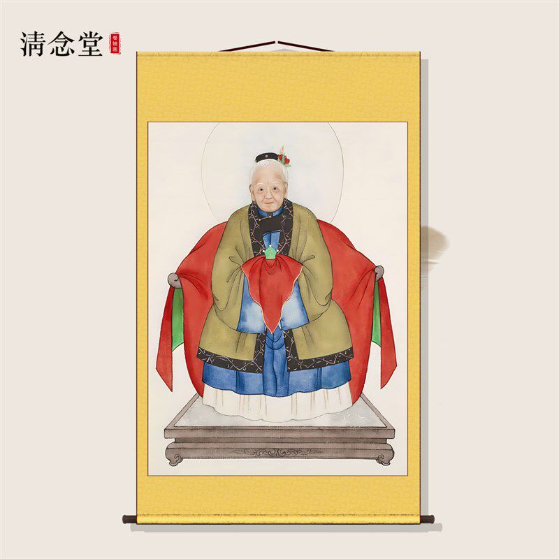 胡三太奶画像胡家之主挂画胡太爷东北出马客厅堂口供奉装饰卷轴画