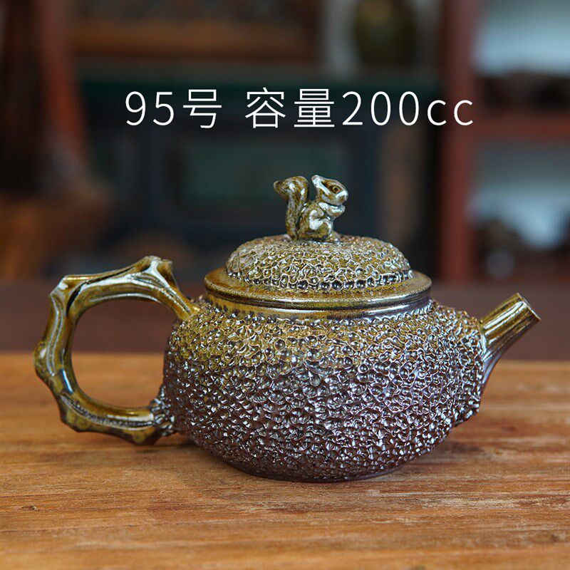 云南龙窑柴烧壶纯手工自然落灰釉中式泡茶壶复古非紫砂壶陶壶茶具