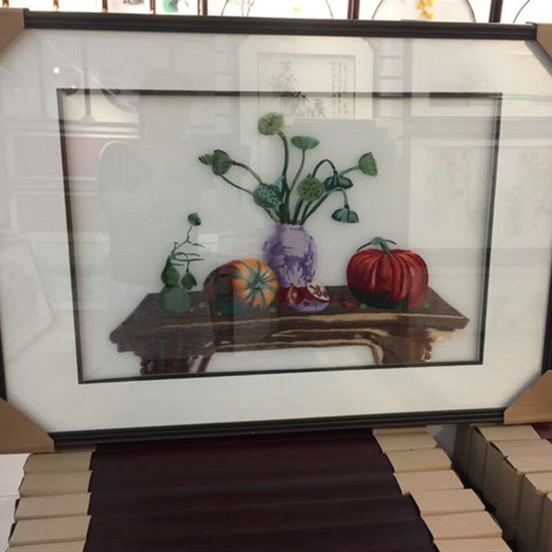 苏州刺绣机绣仿手工餐厅带框成品装饰画挂画透纱丰收年年有余走廊