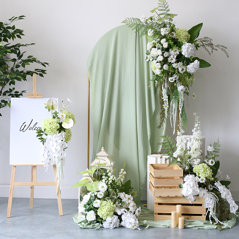 绿色系婚庆花艺场景布置商业活动迎宾指引摆花婚礼背景套装道具花