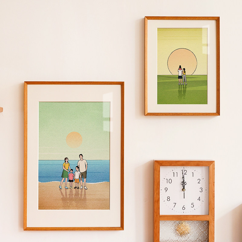 原木风一家三口家庭温馨装饰画治愈系卡通卧室餐厅儿童房床头挂画,家居饰品,现代装饰画,淘宝优惠券,粉丝福利购,淘宝优惠卷
