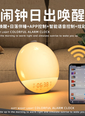 光闹钟床头小夜灯卧室睡眠模拟日出自然唤醒灯叫醒氛围高级感定时