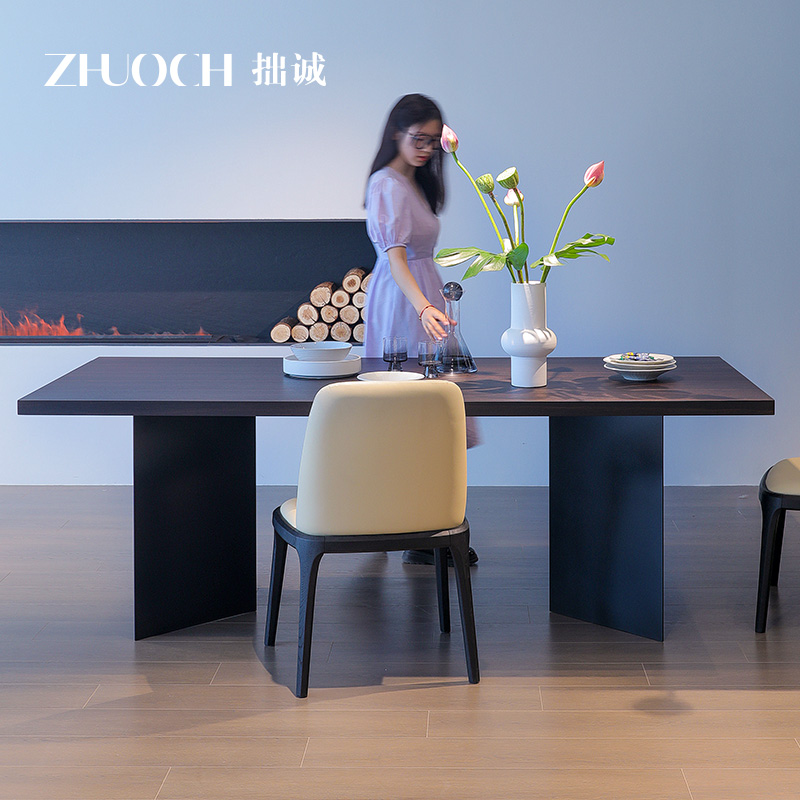 意式极简设计师餐桌椅家用大小户型客厅书桌一体长方形饭桌子定制