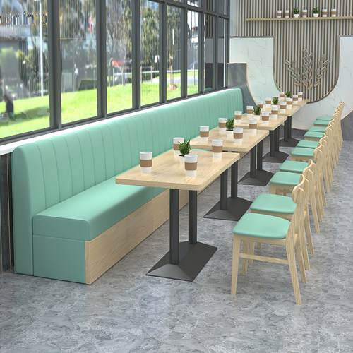 卡座沙发商用靠墙软包小吃咖啡饭厅饮汉堡炸鸡定制实木奶茶店桌椅