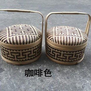 纯手工竹编竹制品竹篮子结婚食盒提篮春节送礼品红色喜篮摄影道具