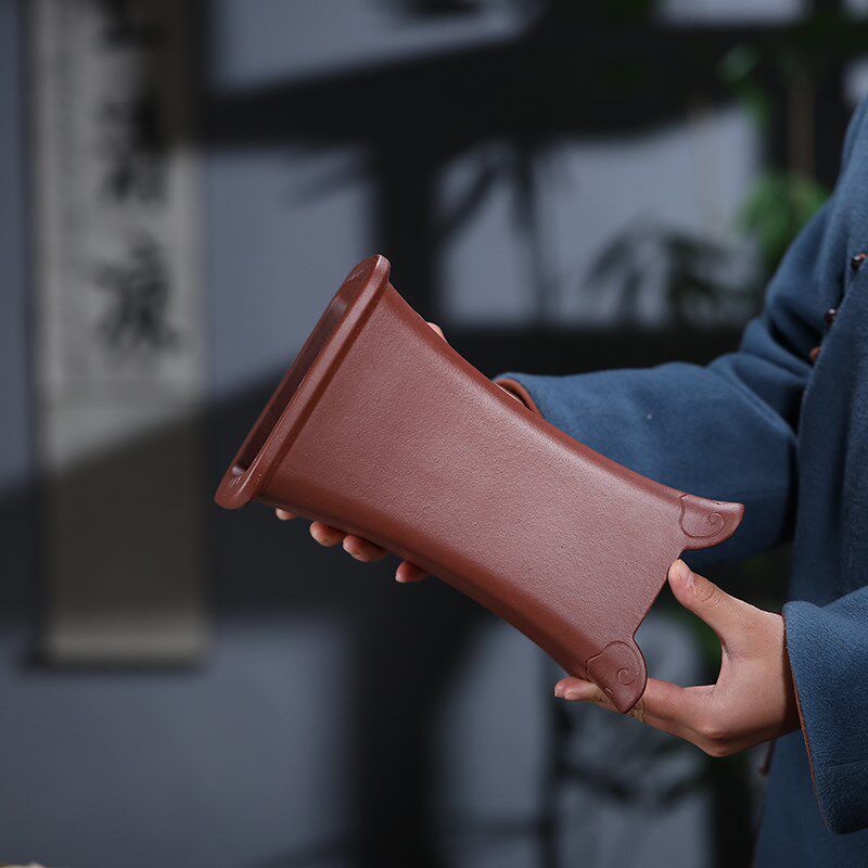 清香阁紫砂手工如意纹束腰四方花盆桌面古典兰盆室内绿植花卉花器
