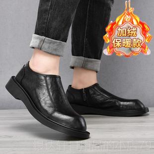 高档英务皮鞋男款休闲秋季软面真皮加绒风潮牌西商装鞋子男士新伦