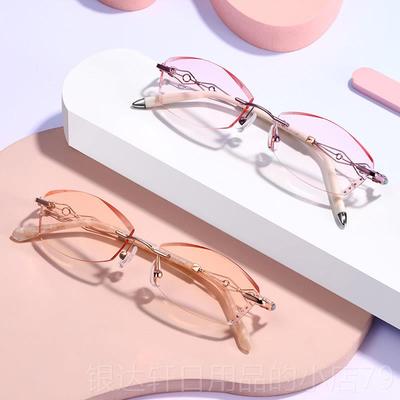 高档渐变色无框近视眼镜女10/200/配300/400/500度0防辐射有度数
