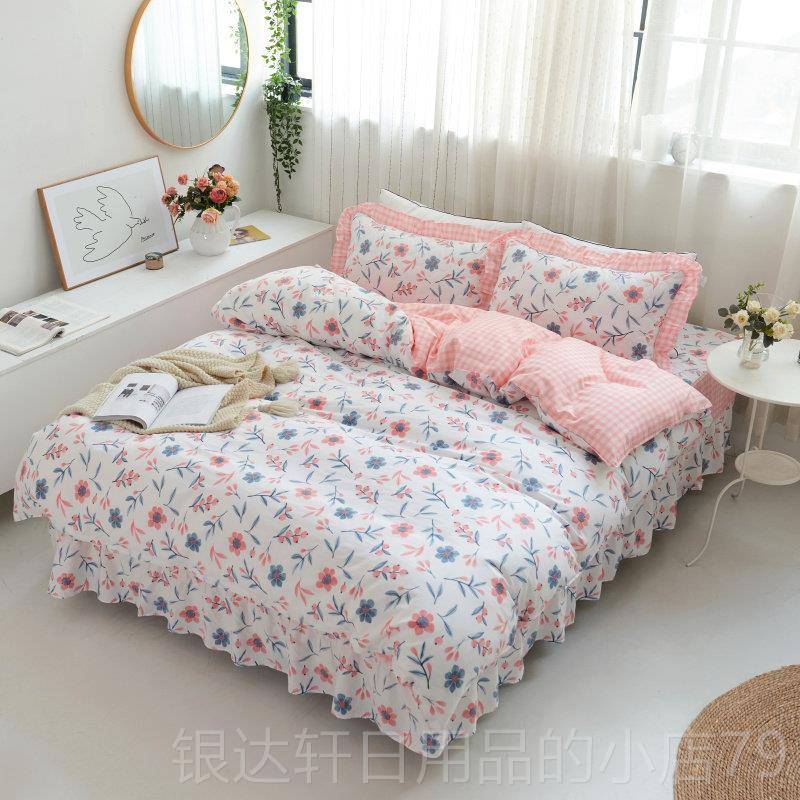高档棉四件套床全棉纯棉床罩式上用品加厚床笠加棉床裙床套床夹单图片
