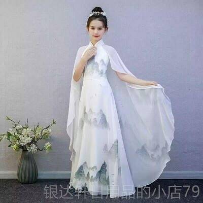 高档高儿艺出童礼服女童弹古筝演服端中国风汉服考礼服红色民乐演