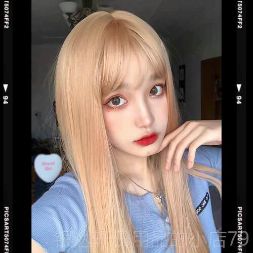 高档显白浅金色假发女团长发c自全然头日常s金色可爱网红洛丽塔o