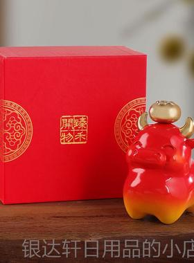 高档黄铜柿摆牛件客厅桌面玄关酒柜办公桌面装饰品乔迁财装礼饰品