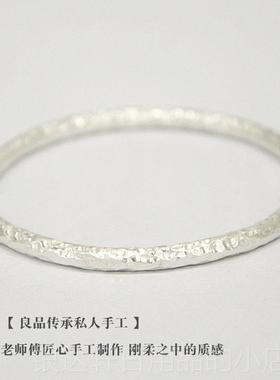高档新9式[心动]原手工锤纹99足银手情镯男女侣款古法实心纯银镯