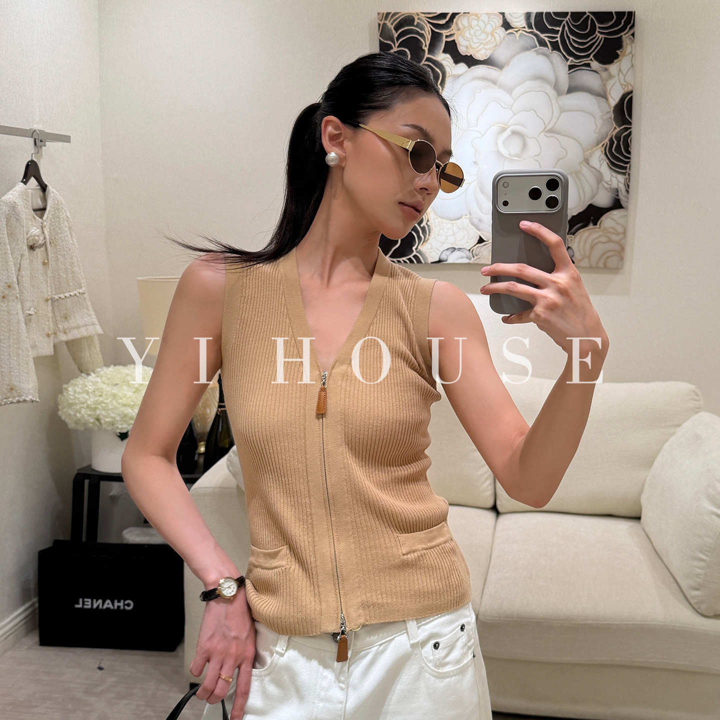 Yihouse老钱风V领拉链马甲女