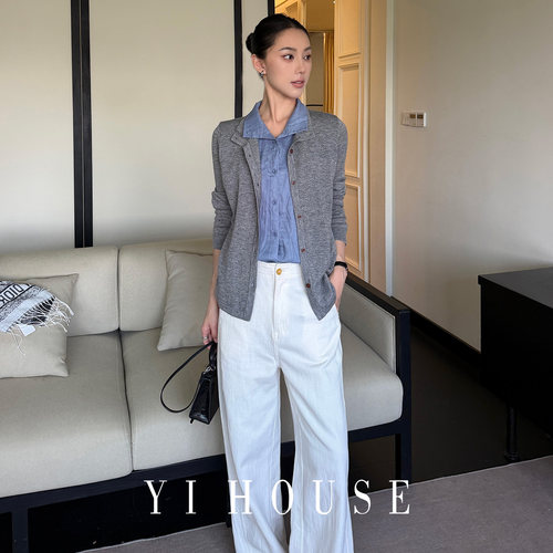 YIHOUSE羊毛拼接假两件针织开衫