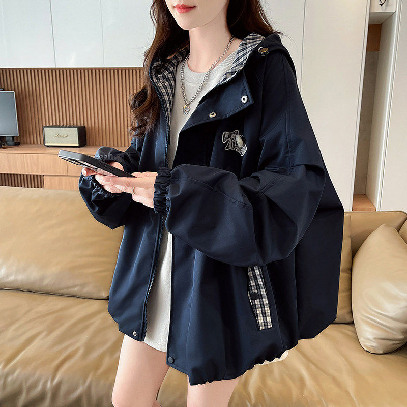 韩系格子拼接棒球服外套