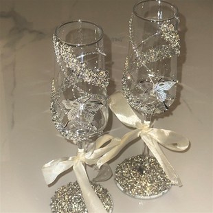 创意小众高级感闪闪碎钻敬酒杯diy材料包香槟杯一对结婚订婚拍照