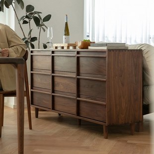 华南家具客厅实木九斗柜黑胡桃木北美床尾柜卧室骨骼线储物收纳柜