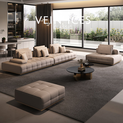 劳伦斯真皮沙发意式极简头层大坪数高端大平层客厅转角组合纳帕