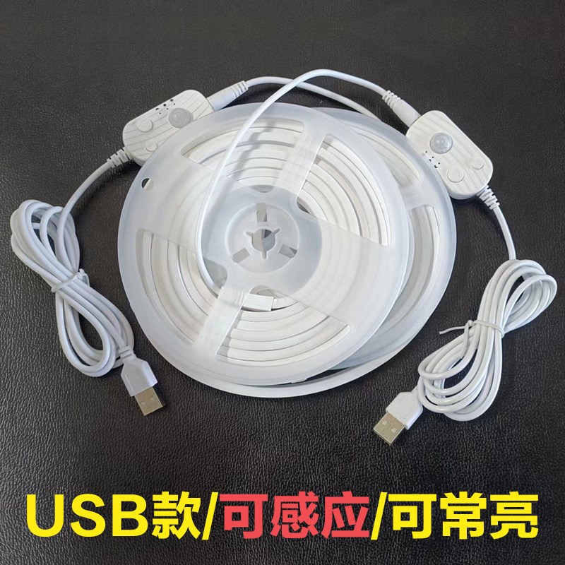 感应灯条led床头氛围灯带USB卧室人体过道电池盒衣柜书柜床边橱柜