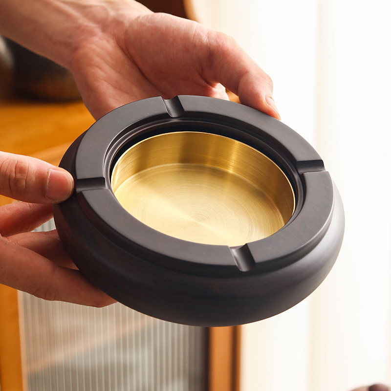 黑檀实木创意烟灰缸家用客厅卧室高端大气上档次茶几复古铜烟缸