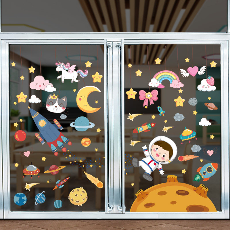 卡通创意儿童幼儿园墙面装饰小图案双面玻璃门贴纸窗户贴画窗花贴