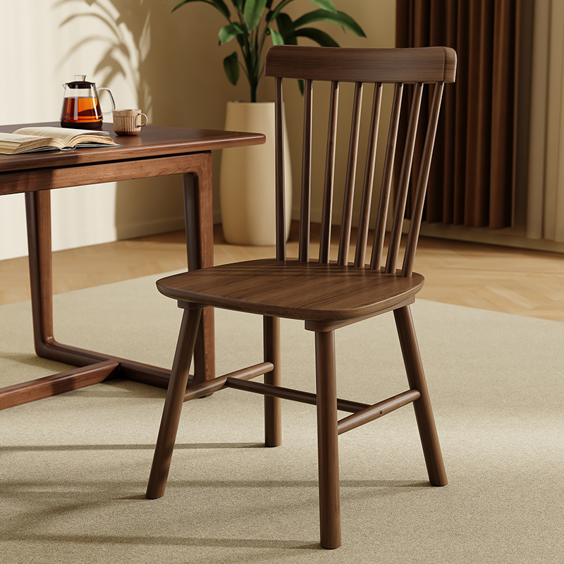 实木餐椅家用餐桌椅子简约复古椅子餐厅靠背椅中古商用书房温莎椅