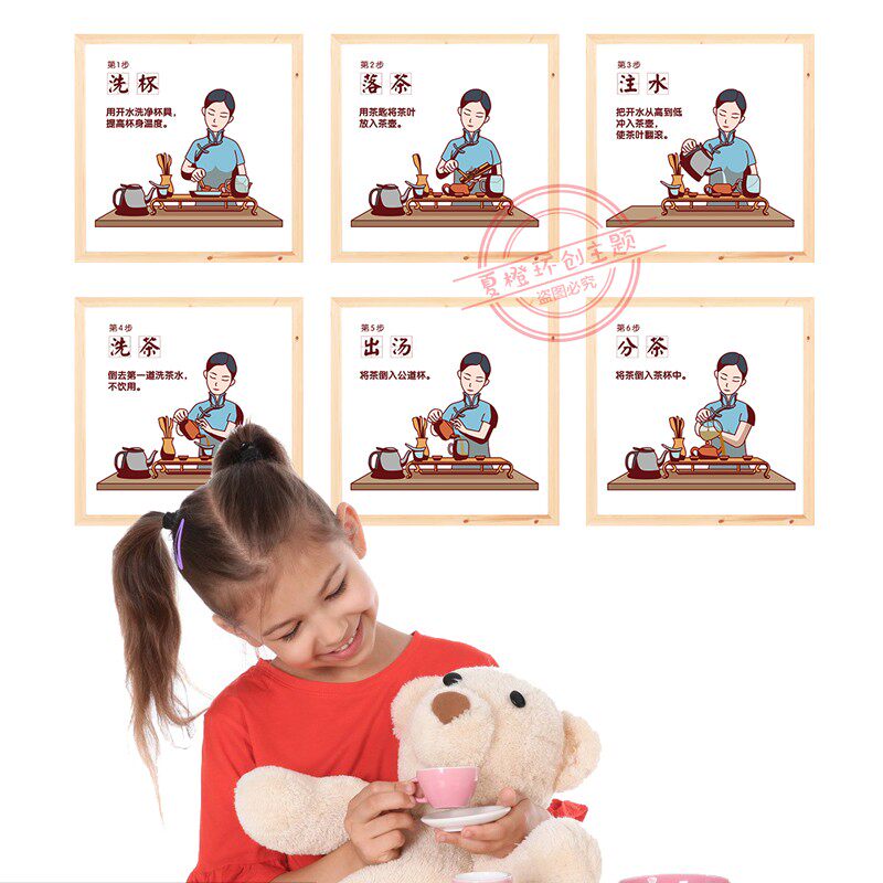 幼儿园茶艺馆区角环创泡茶流程图喝茶的好处茶文化布置墙贴纸茶道