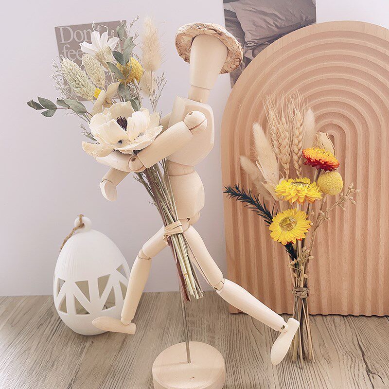 干花花束木偶人摆件家用卧室内风干真花永生花家居房间花艺创意