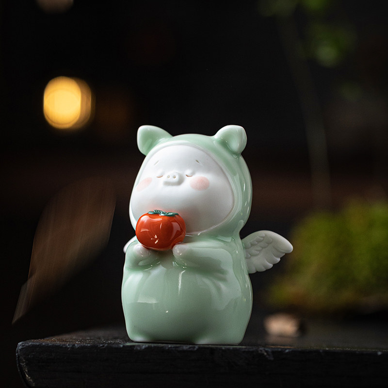 诸事大吉陶瓷可爱小猪招财摆件家居桌面装饰品茶宠十二生肖吉祥物