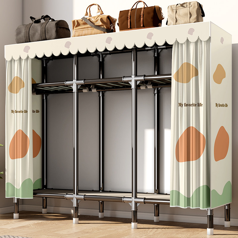 简易衣柜布衣柜家用卧室全钢架加粗加厚出租房用结实组装衣橱