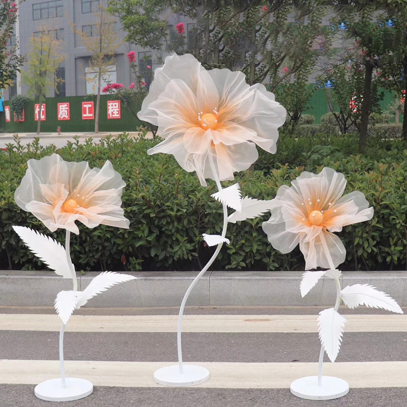 婚庆真丝花手工纸花纱网花婚礼舞台背景装饰路引花橱窗美陈摆件