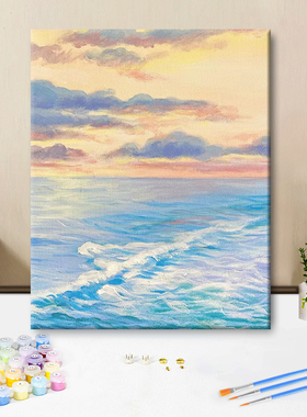 数字油画日落风景晚霞diy手工手填充绘涂色油彩画丙烯画装饰挂画