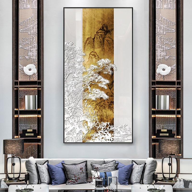 浮雕立体迎客松实物画酒店餐厅装饰画客厅饭店背景墙玄关挂画中式