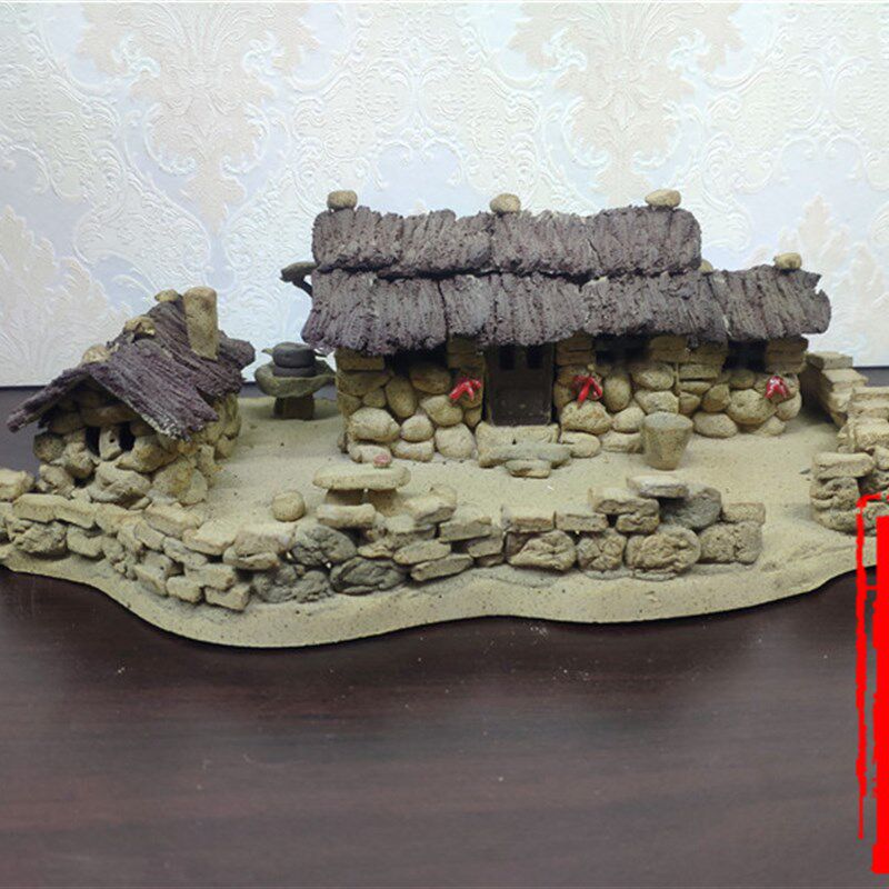 纯手工 陶艺院子 泥塑老房子 鱼缸造景 盆景造景 捏制老院子老房