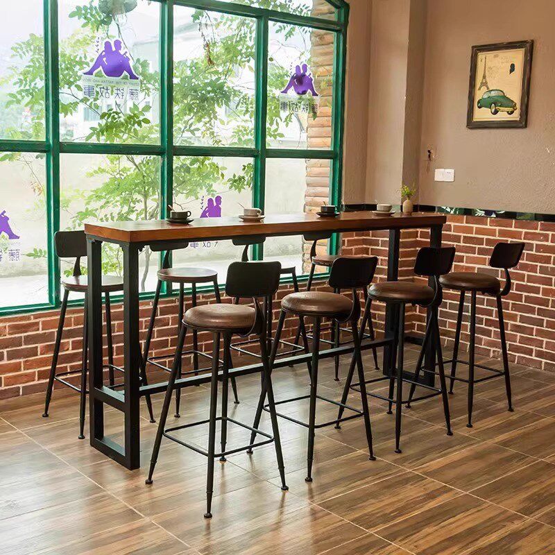 家用实木吧台桌阳台吧台桌椅组合靠墙高脚桌长条桌咖啡厅桌椅商用